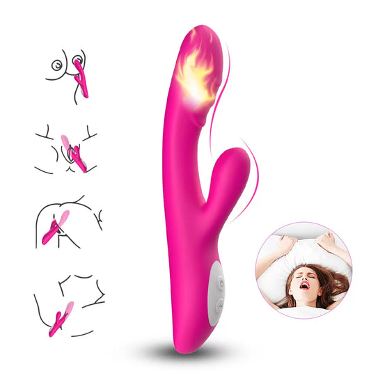 Spark Isıtmalı Klitoris ve G Spot Uyarıcı 2 in 1 Rabbit Vibratör - Pembe