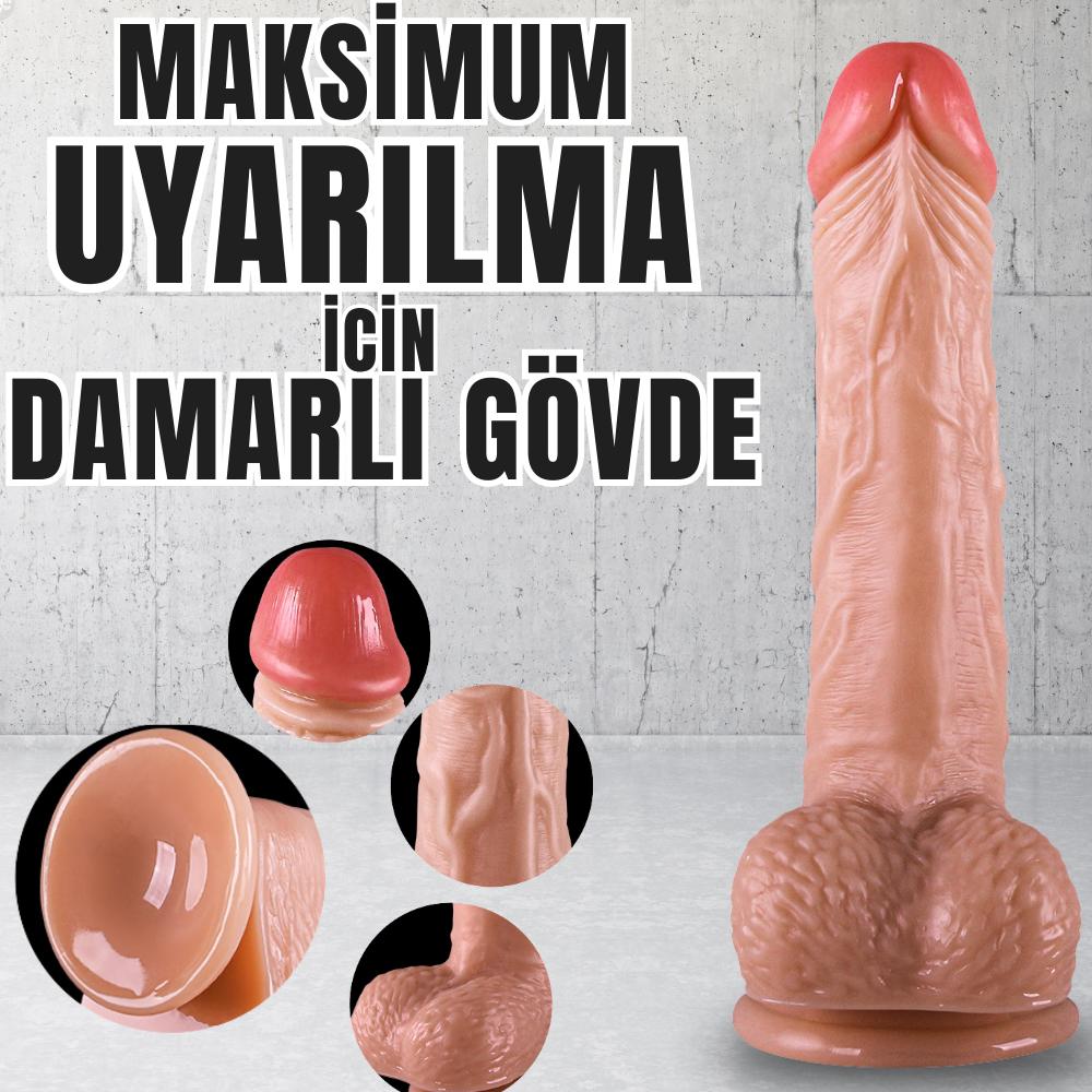 Realistik Dokuda Damarlı Dildo Vantuzlu Gerçekçi Yapay Penis 20 CM