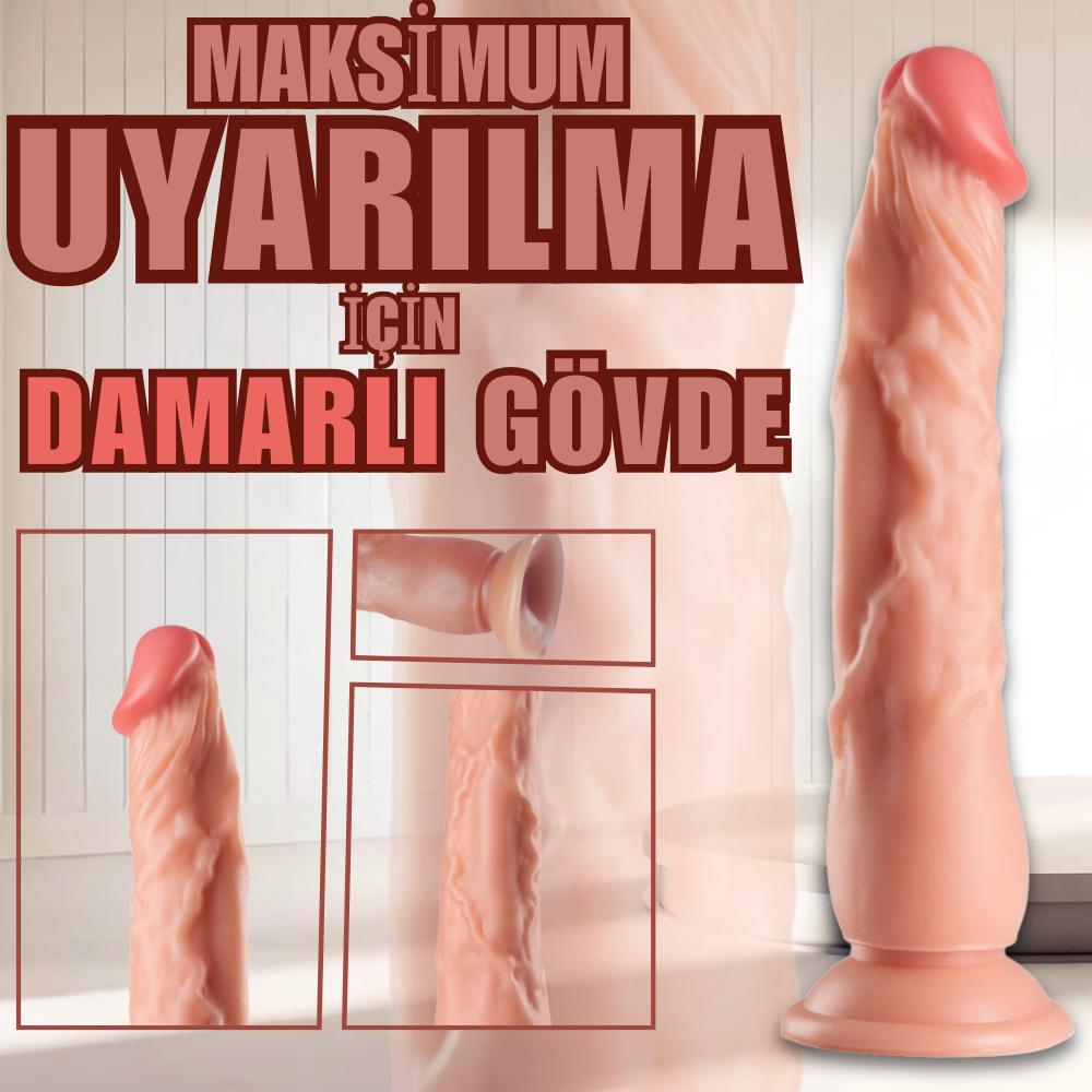 UNIQUE Realistik Dokuda Dildo Vantuzlu Damarlı Gerçekçi Yapay Penis 23 CM